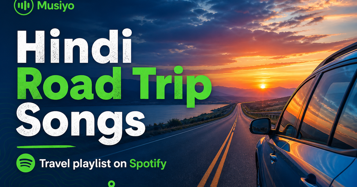 Social sharing image for Top 100 Hindi Road Trip Songs 2026 🚗 | Bollywood Travel & Long Drive Playlist on Spotify | Musiyo