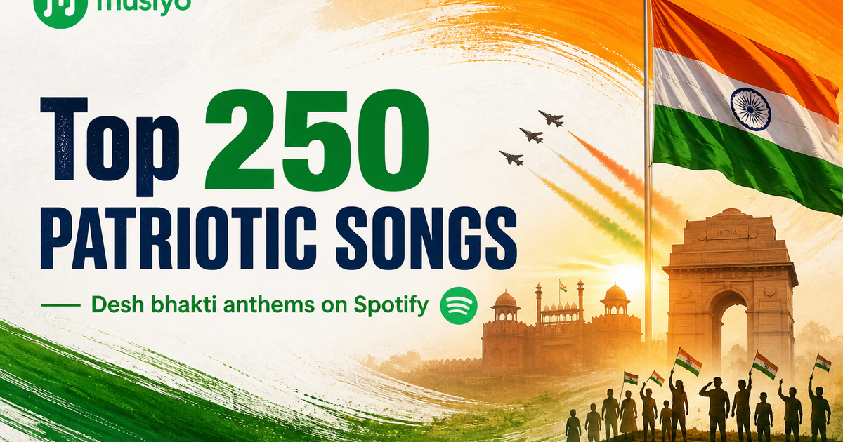 Social sharing image for Top 250 Patriotic Songs of All Time : Independence Day - Republic Day Playlist on Spotify | Musiyo