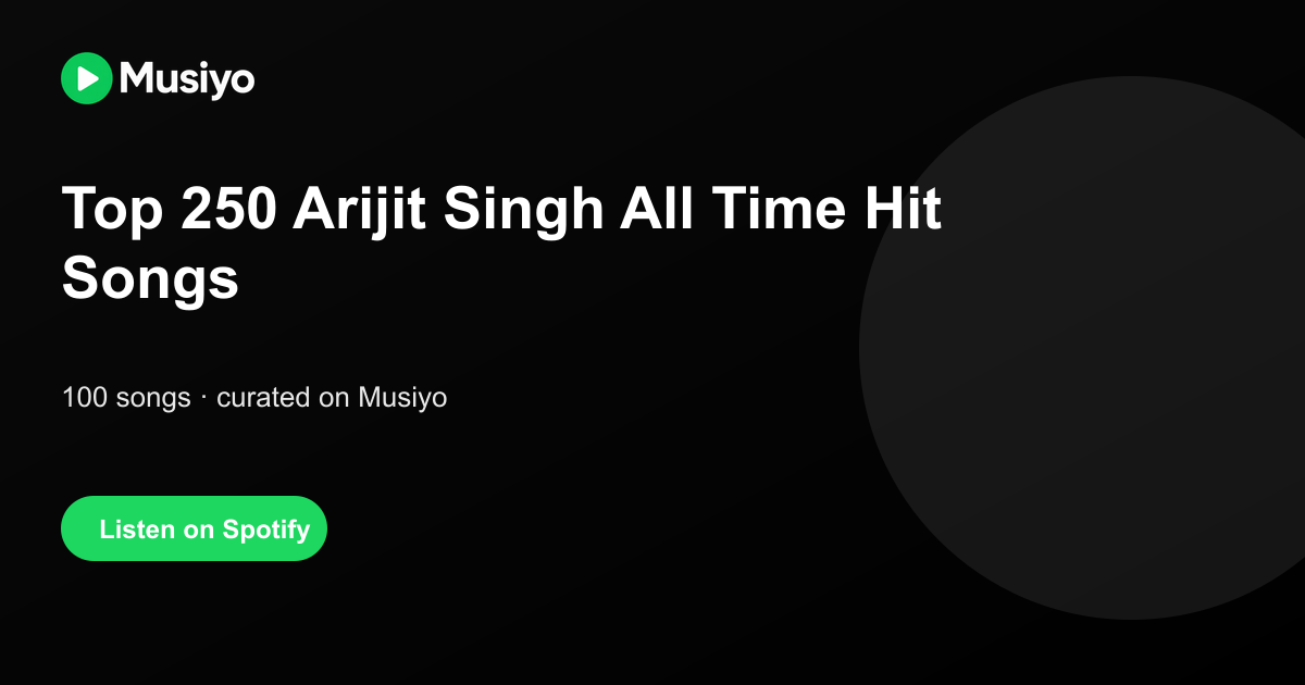 Social sharing image for Top 250 Arijit Singh All Time Hit Songs Playlist on Spotify | Musiyo