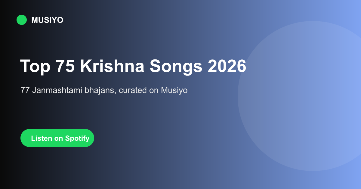 Social sharing image for Top 75 Krishna Songs 2026 | Janmashtami Bhajans & Radha Krishna Playlist | Musiyo