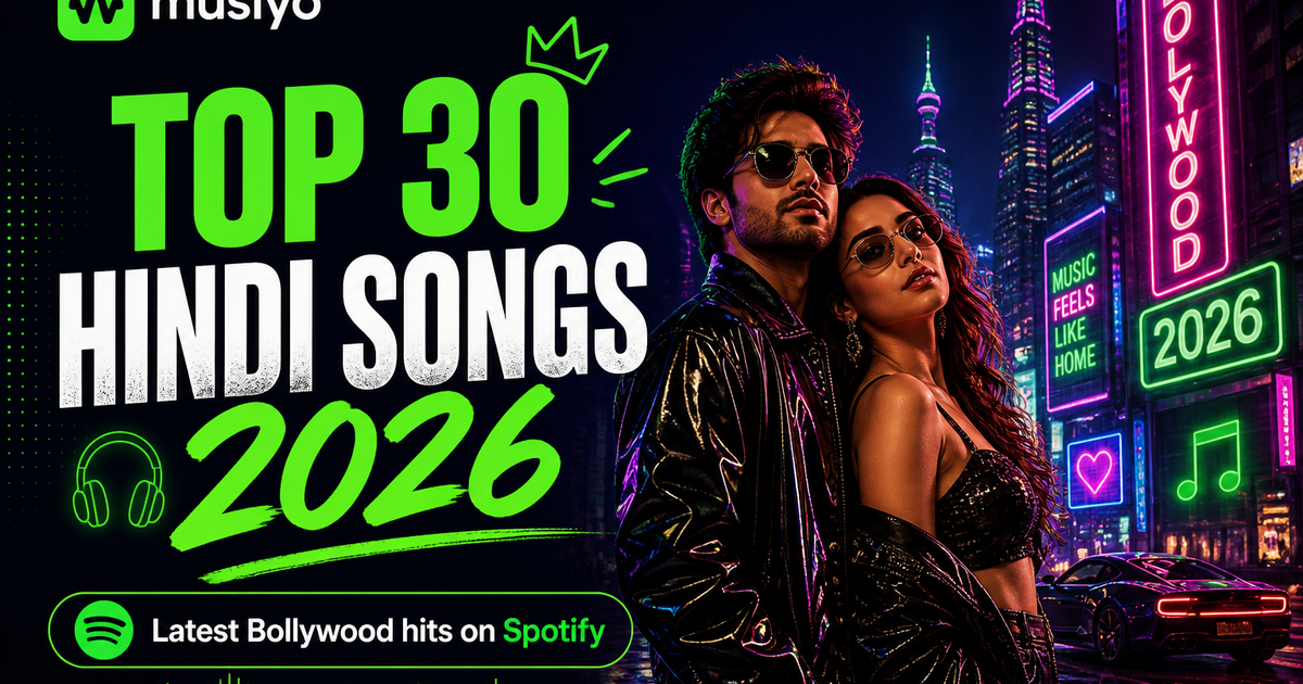Social sharing image for Top 70 Hindi Songs 2026 | Trending Hindi Songs & Bollywood Hits Playlist on Spotify | Musiyo